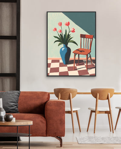 Tulip Season - Retro Green Brown Floral Stretched Canvas Wall Art Print I Heart Wall Art