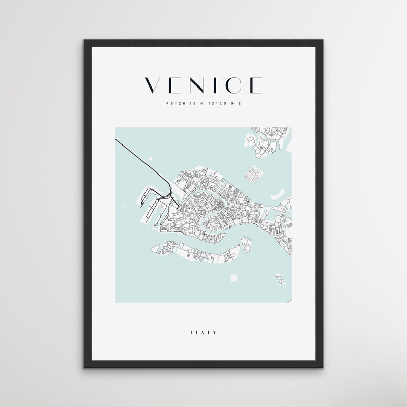 Venice City Map - Square City Map Stretched Canvas or Wall Art Print I Heart Wall Art