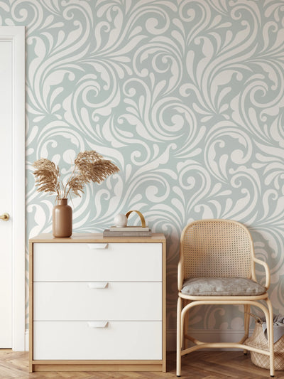 Vintage Whirl Wallpaper in Cool Blue - Peel and Stick Removable Wallpaper I Heart Wall Art Australia 