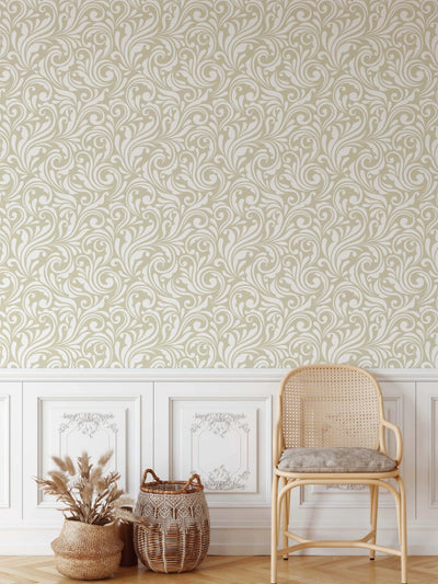 Vintage Whirl Wallpaper in Wheat HALF SIZE - Peel and Stick Removable Wallpaper I Heart Wall Art Australia