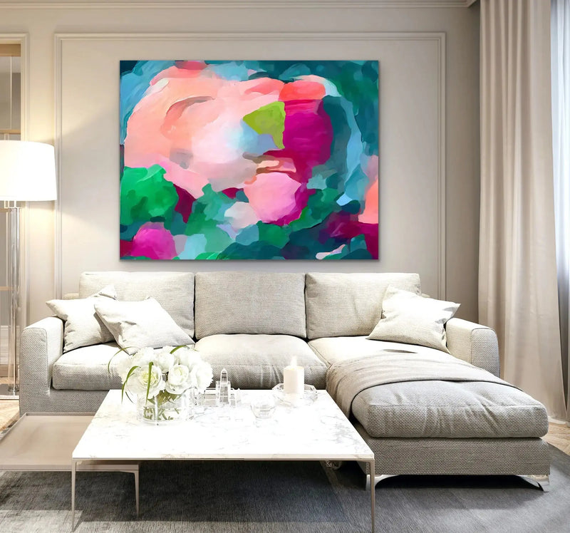 Viva - Bold Jewel Toned Abstract Print With Blue and Turquoise and Pink by Edie Fogarty