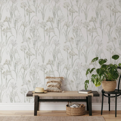 White Iris - Neutral Floral Peel and Stick Removable Wallpaper I Heart Wall Art Australia