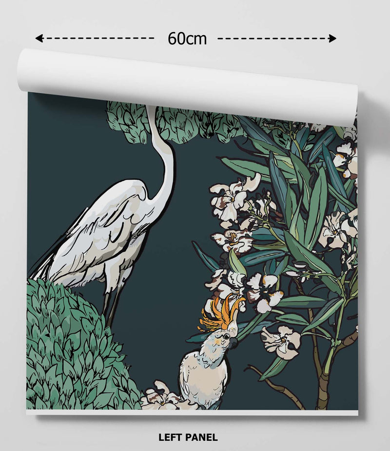 White Oleander on Green Wallpaper - Floral Wallpaper In Traditional Style - Peel and Stick Wallpaper