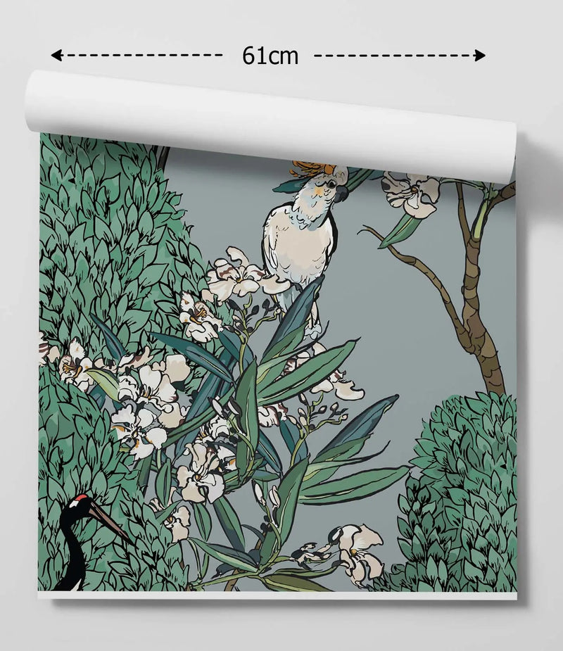 White Oleander on Blue/Grey Wallpaper - Floral Wallpaper In Traditional Style - Peel and Stick Wallpaper I Heart Wall Art Australia 