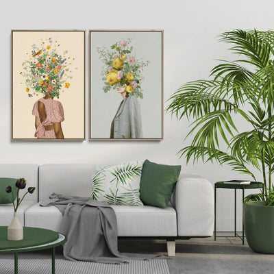 Wildflower bouquet and Yellow bouquet by Frida Floral Studio - Two Piece Stretched Canvas or Art Print Set Diptych I Heart Wall Art Australia 