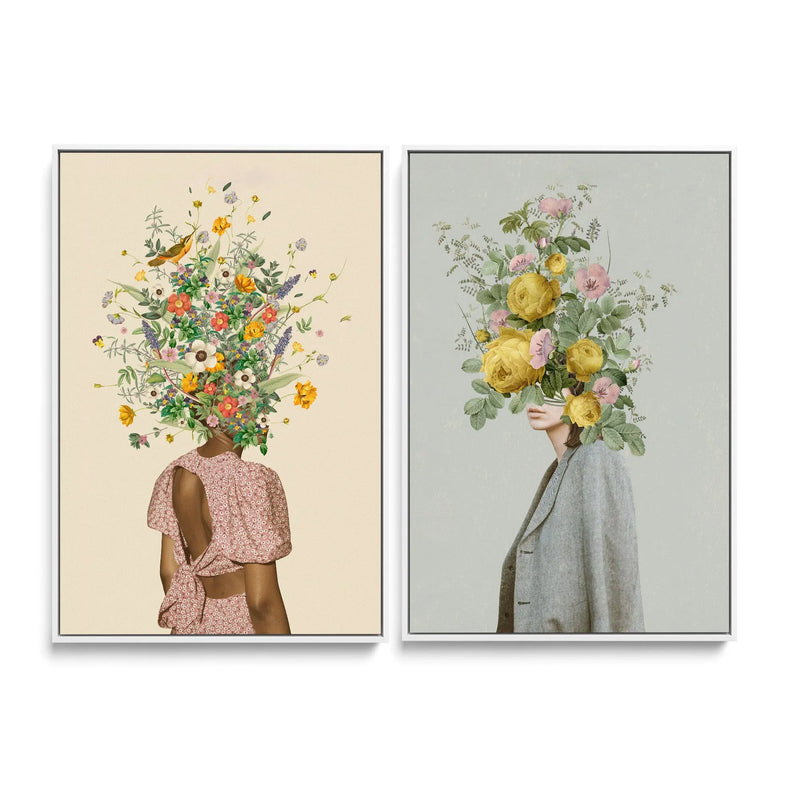 Wildflower bouquet and Yellow bouquet by Frida Floral Studio - Two Piece Stretched Canvas or Art Print Set Diptych I Heart Wall Art Australia 