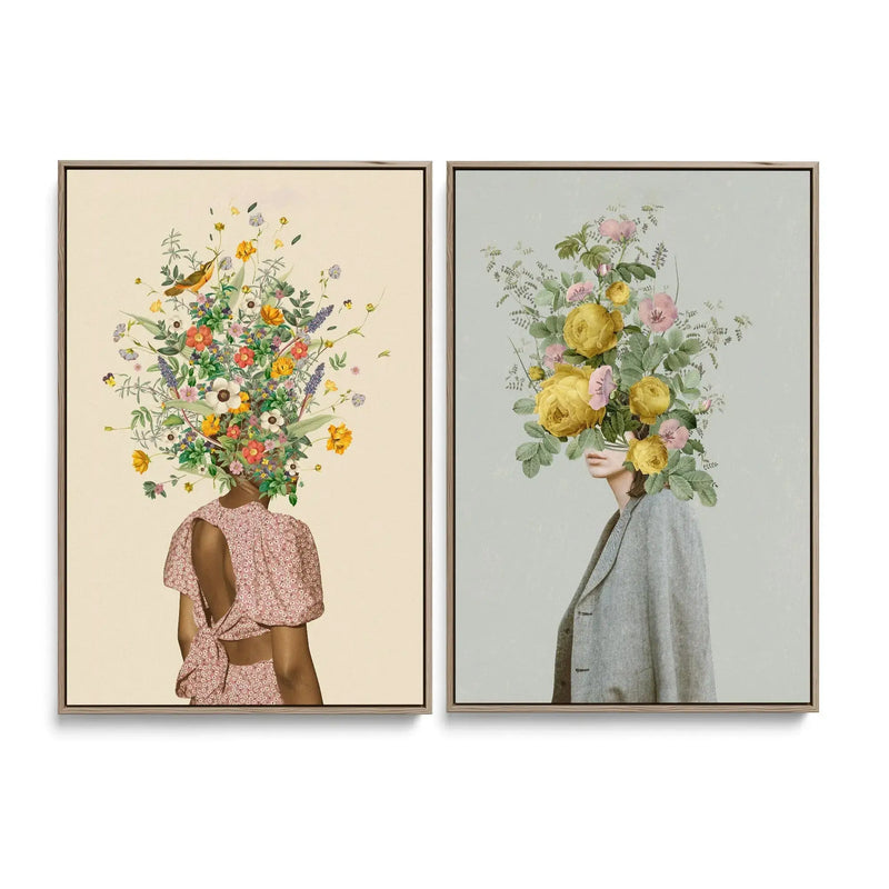 Wildflower bouquet and Yellow bouquet by Frida Floral Studio - Two Piece Stretched Canvas or Art Print Set