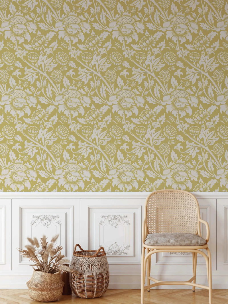 William Morris Pattern 2 Wallpaper - Yellow/Green Floral Vintage Wallpaper I Heart Wall Art Australia