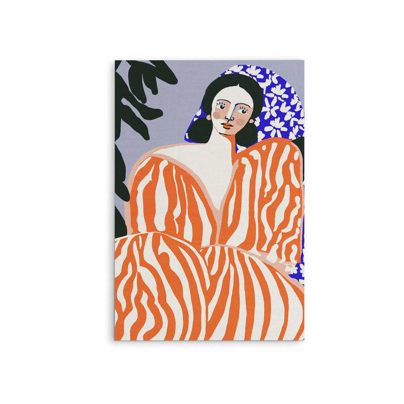 Woman In Striped Suit By Bea Muller -  Contemporary Art Print In Orange and Blue