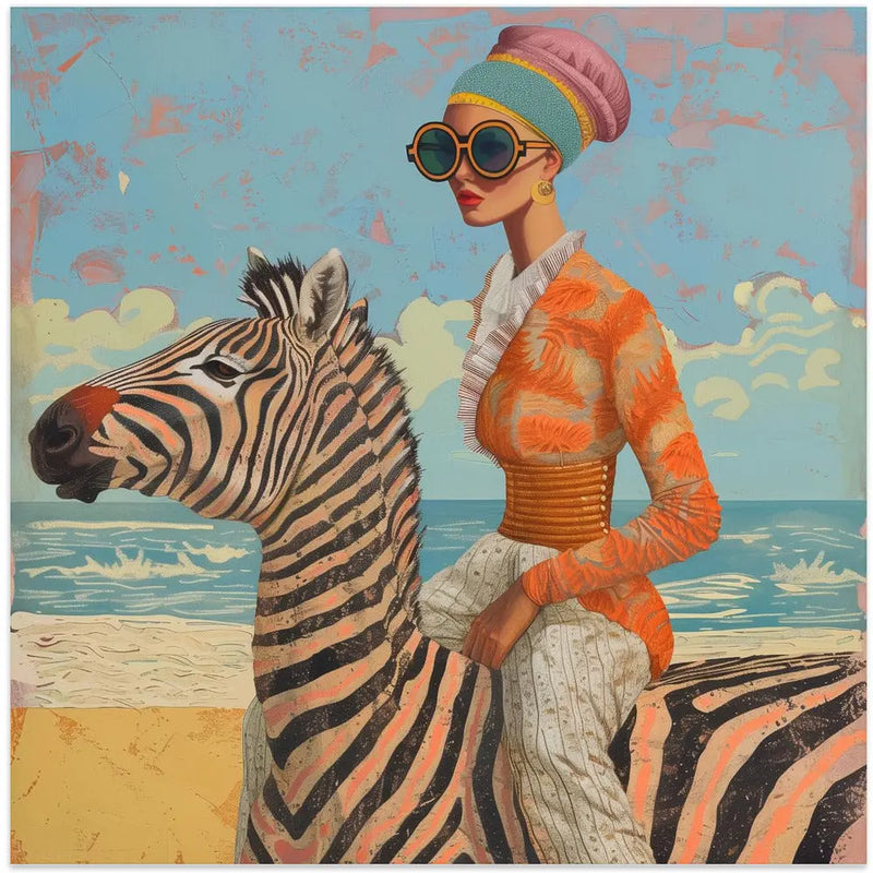 Woman and Zebra - Square Stretched Canvas, Poster or Fine Art Print I Heart Wall Art