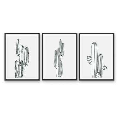 You're Cactus - Three Piece Black and White Stretched Canvas Art or Framed Art Print Set Triptych - I Heart Wall Art