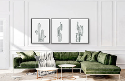 You're Cactus - Three Piece Black and White Stretched Canvas Art or Framed Art Print Set Triptych - I Heart Wall Art