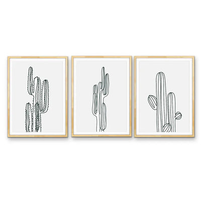 You're Cactus - Three Piece Black and White Stretched Canvas Art or Framed Art Print Set Triptych - I Heart Wall Art