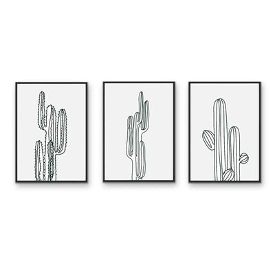 You're Cactus - Three Piece Black and White Stretched Canvas Art or Framed Art Print Set Triptych - I Heart Wall Art