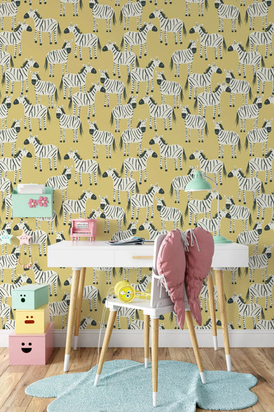 Zebra on Yellow - Peel and Stick Removable Wallpaper - I Heart Wall Art