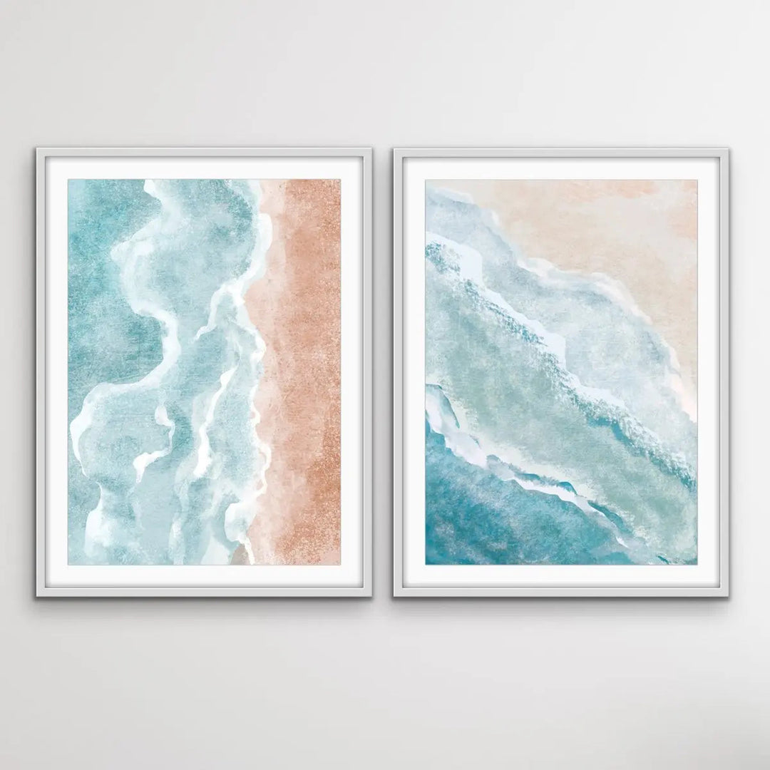 A Beach Somewhere - Two Piece Boho Beach Print Set Diptych - I Heart Wall Art - Poster Print, Canvas Print or Framed Art Print