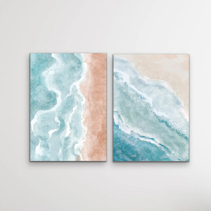 A Beach Somewhere - Two Piece Boho Beach Print Set Diptych - I Heart Wall Art - Poster Print, Canvas Print or Framed Art Print