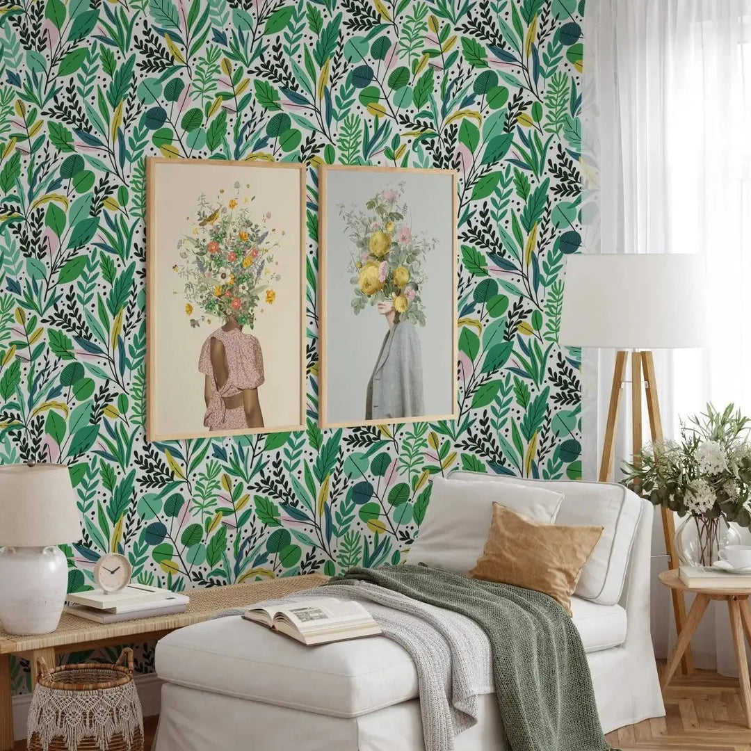 A Bold Garden In Blue And Green Peel and Stick Removable Wallpaper - I Heart Wall Art - Poster Print, Canvas Print or Framed Art Print