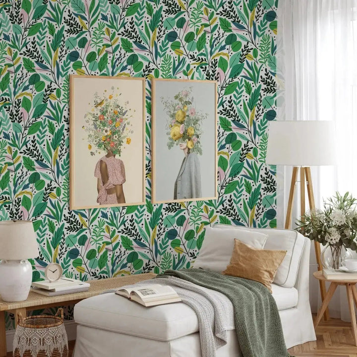 A Bold Garden In Blue And Green Peel and Stick Removable Wallpaper - I Heart Wall Art - Poster Print, Canvas Print or Framed Art Print