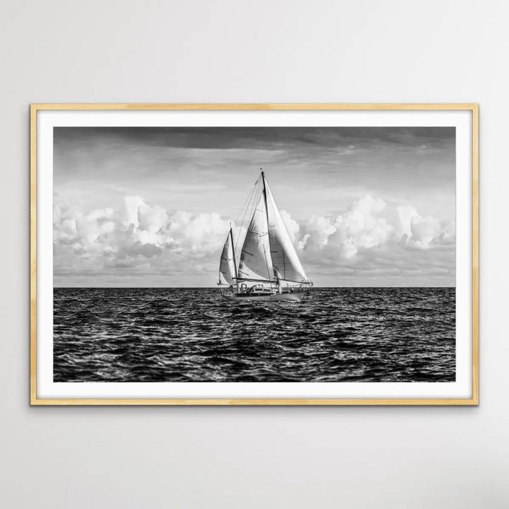 A Day On the Ocean - Black and White Yacht Sailing Photographic Canvas or Art Print - I Heart Wall Art - Poster Print, Canvas Print or Framed Art Print