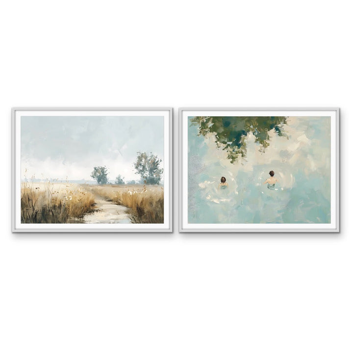 A Day Out - Two Piece Set Vintage Lake, Nature Stretched Canvas, Wall Art Print I Heart Wall Art Australia