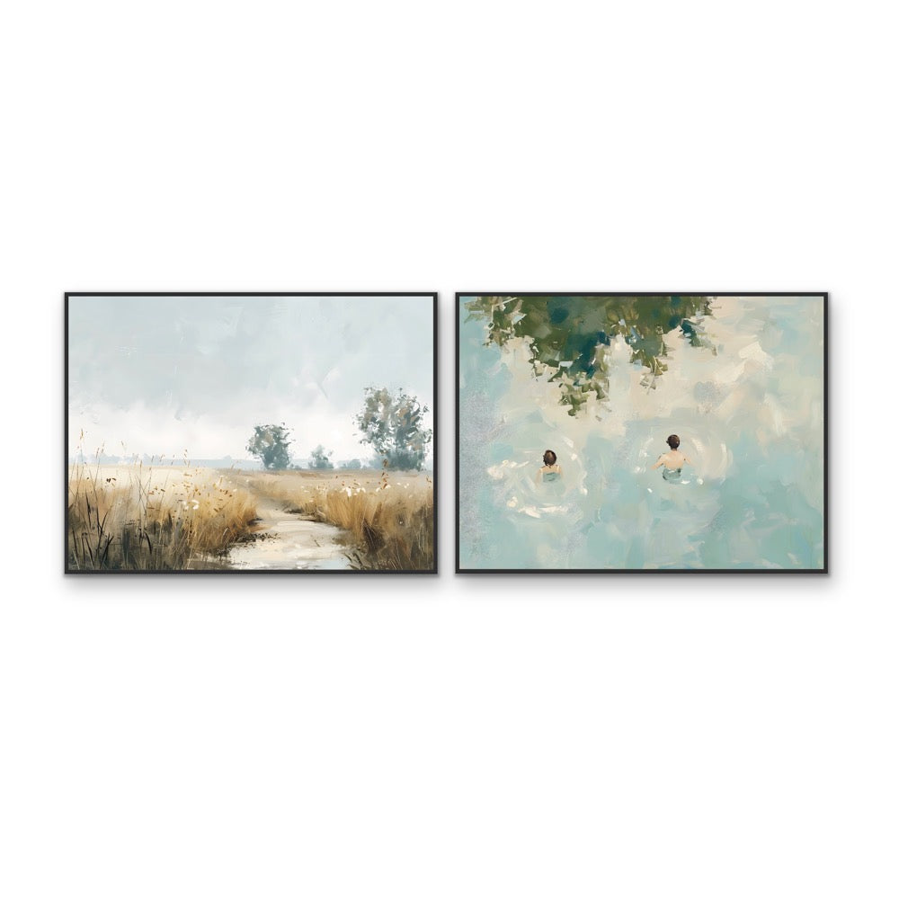 A Day Out - Two Piece Set Vintage Lake, Nature Stretched Canvas, Wall Art Print I Heart Wall Art Australia