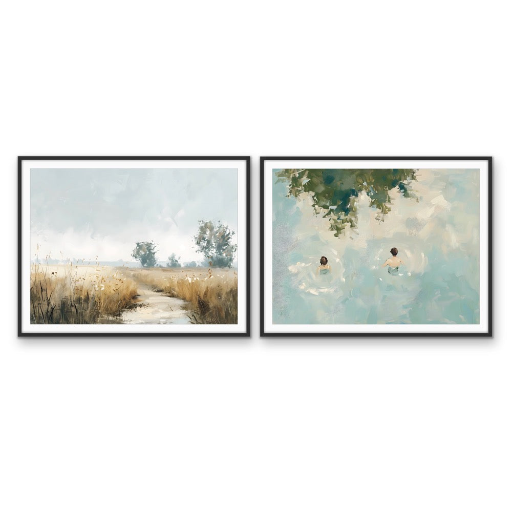 A Day Out - Two Piece Set Vintage Lake, Nature Stretched Canvas, Wall Art Print I Heart Wall Art Australia