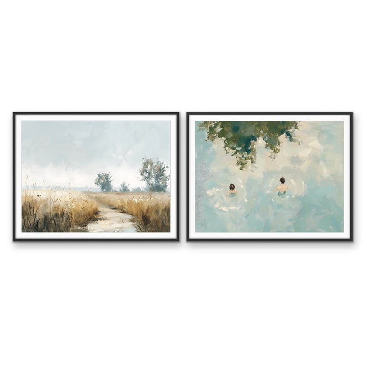 A Day Out - Two Piece Set Vintage Lake, Nature Stretched Canvas, Wall Art Print I Heart Wall Art Australia
