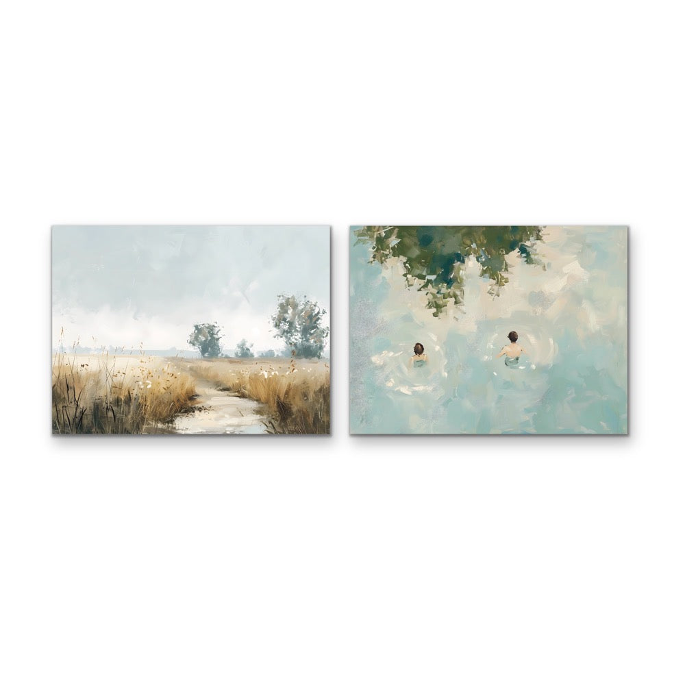 A Day Out - Two Piece Set Vintage Lake, Nature Stretched Canvas, Wall Art Print I Heart Wall Art Australia