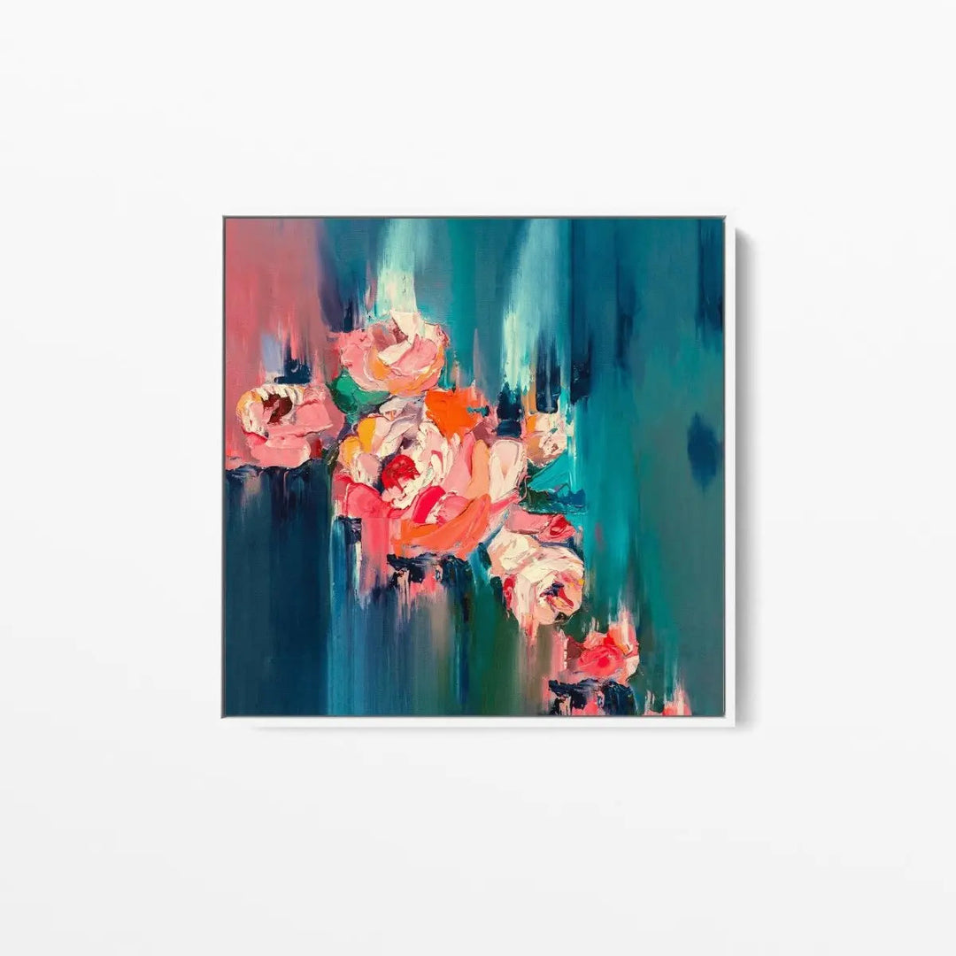 A Golden Day - Abstract Pink and Green Floral Canvas Artwork Wall Art Print - I Heart Wall Art - Poster Print, Canvas Print or Framed Art Print