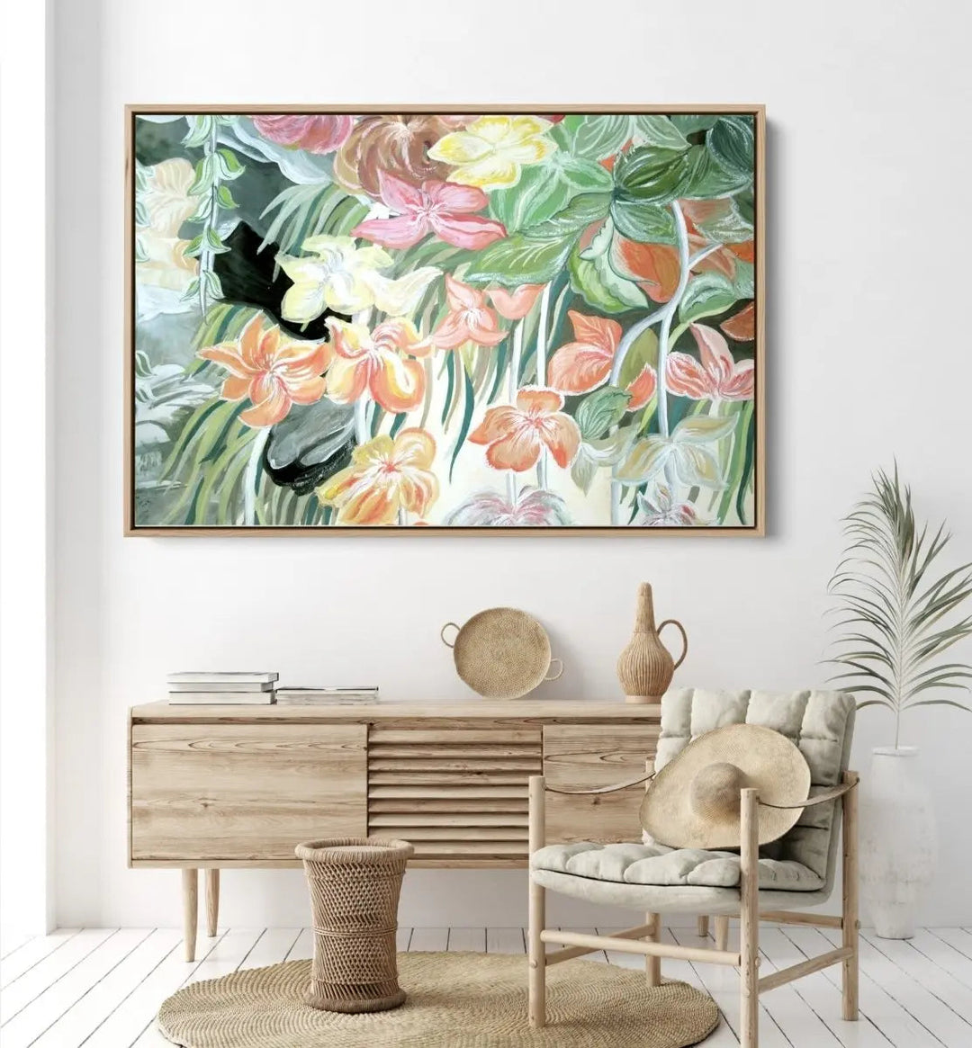 A Little Garden - Pink Peach Boho Artwork Canvas or Art Print - I Heart Wall Art - Poster Print, Canvas Print or Framed Art Print