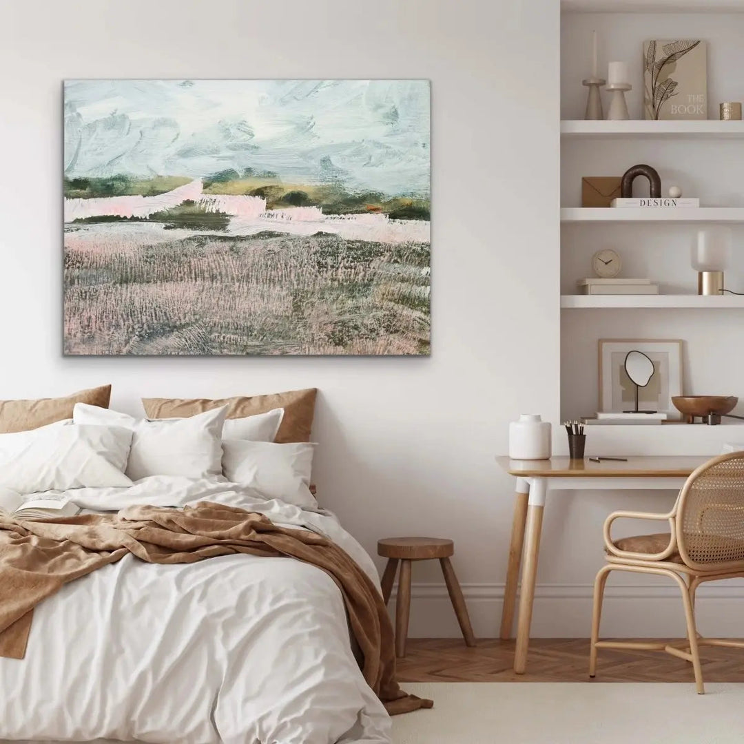 A Place To Remember - Abstract Landscape Pink and Green Print - I Heart Wall Art - Poster Print, Canvas Print or Framed Art Print