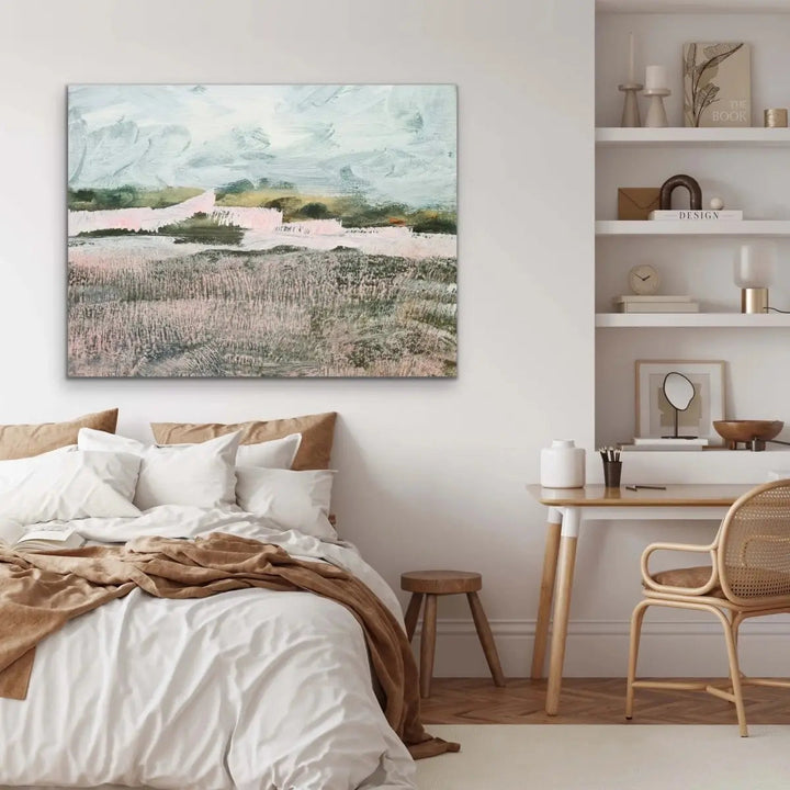A Place To Remember - Abstract Landscape Pink and Green Print - I Heart Wall Art - Poster Print, Canvas Print or Framed Art Print