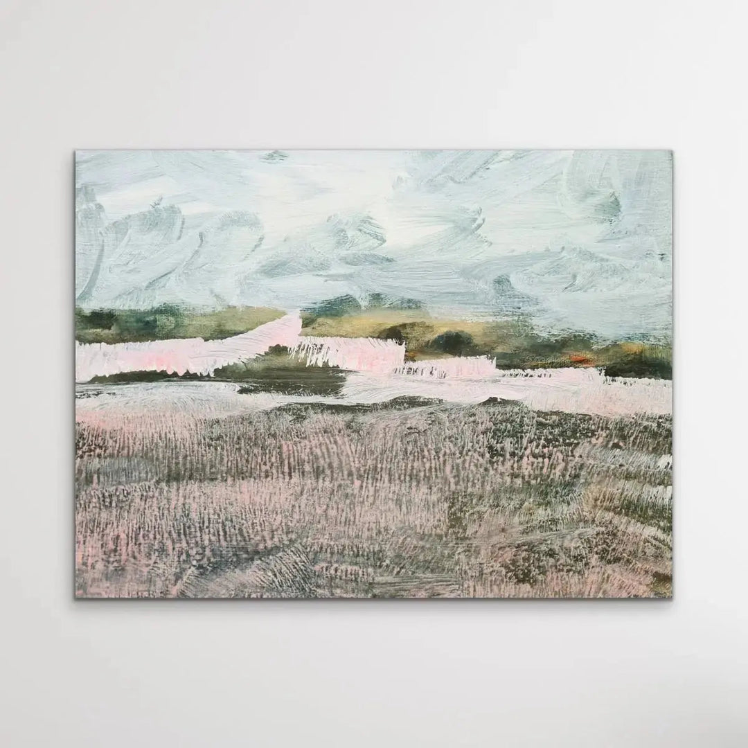 A Place To Remember - Abstract Landscape Pink and Green Print - I Heart Wall Art - Poster Print, Canvas Print or Framed Art Print