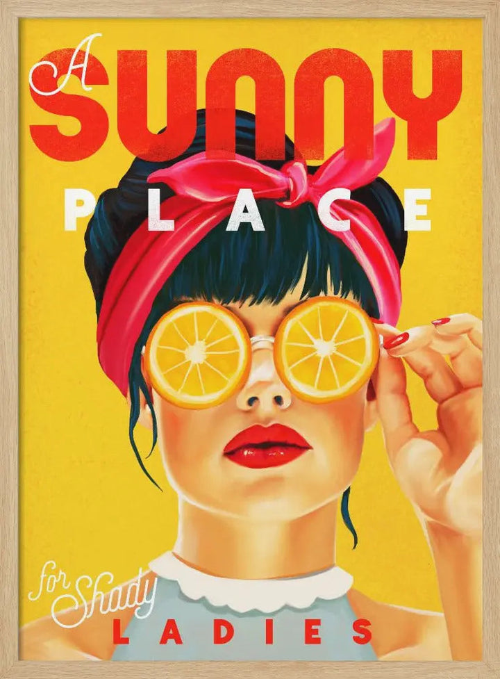 A Sunny Place For Shady Ladies Orange Pinup Art - Stretched Canvas, Poster or Fine Art Print I Heart Wall Art