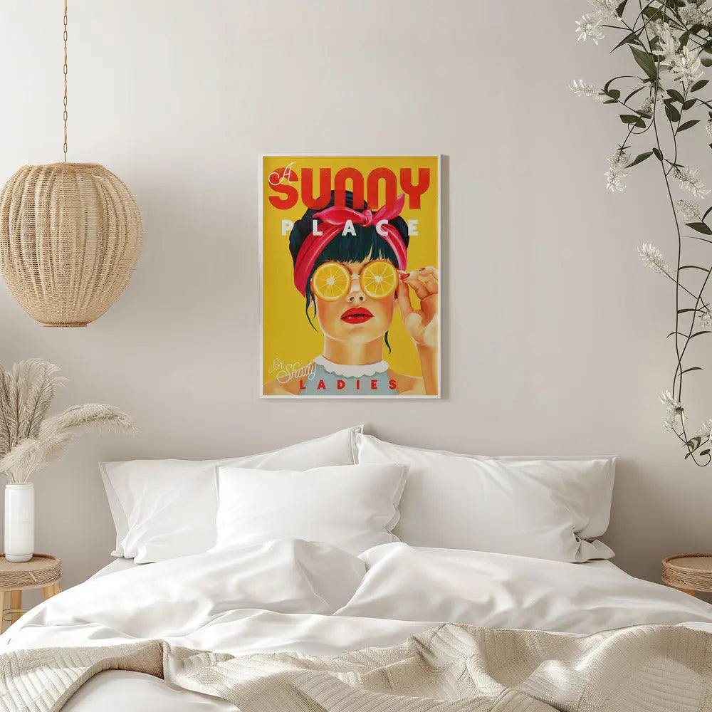 A Sunny Place For Shady Ladies Orange Pinup Art - Stretched Canvas, Poster or Fine Art Print I Heart Wall Art