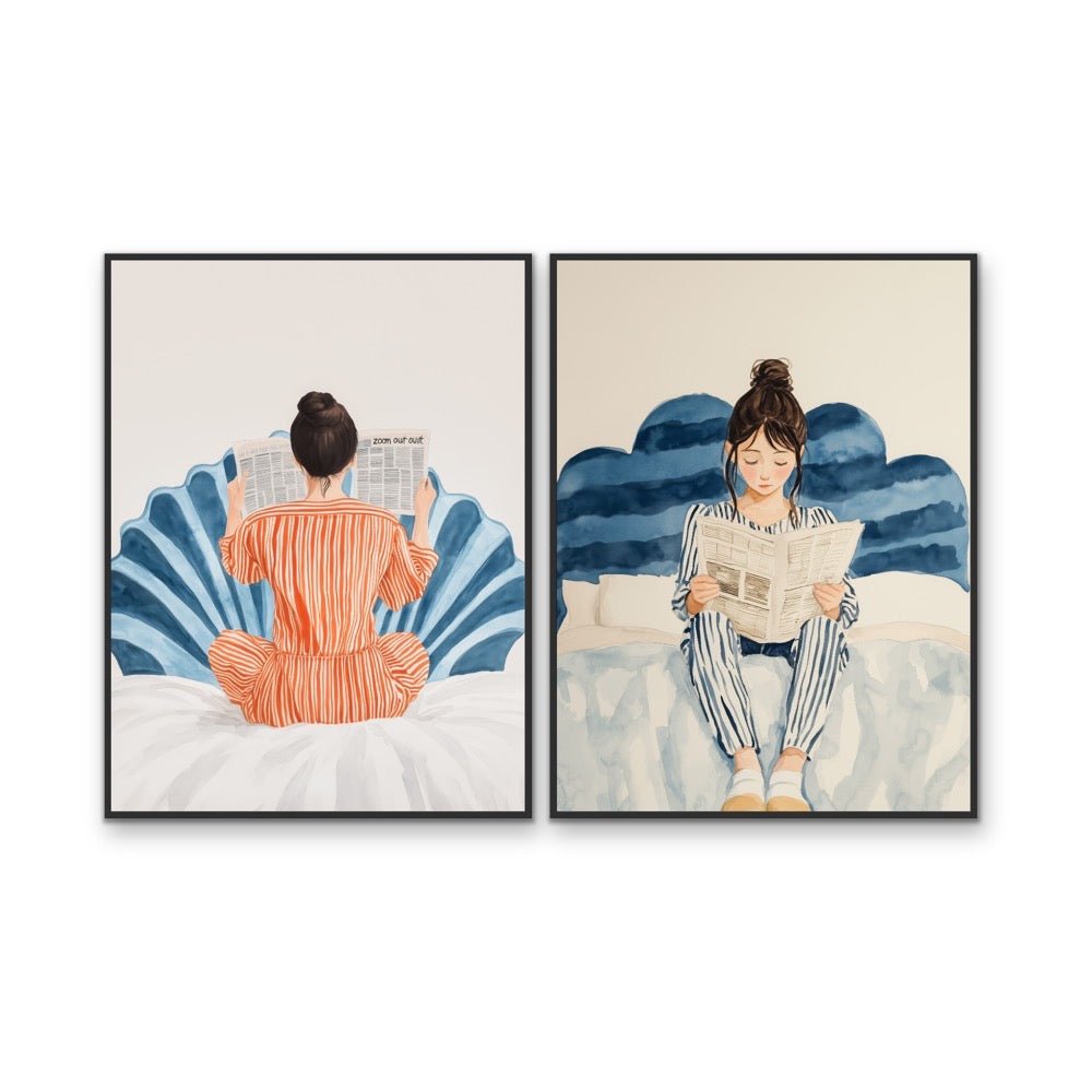 A Time To Learn - Two Piece Blue &amp; Orange Watercolour Set, Stretched Canvas or Wall Art Print - I Heart Wall Art - Poster Print, Canvas Print or Framed Art Print
