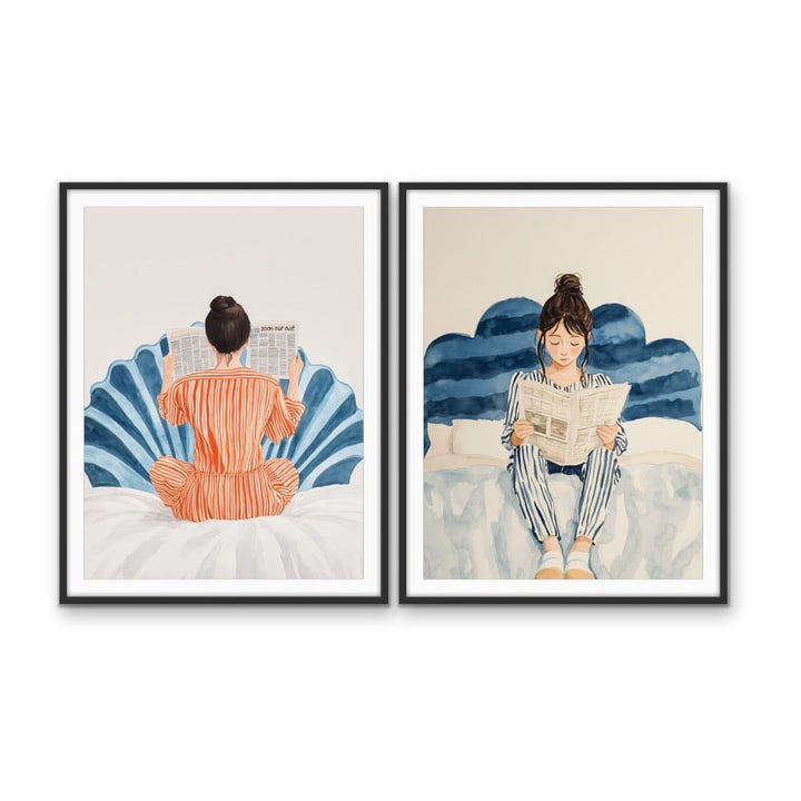 A Time To Learn - Two Piece Blue &amp; Orange Watercolour Set, Stretched Canvas or Wall Art Print - I Heart Wall Art - Poster Print, Canvas Print or Framed Art Print