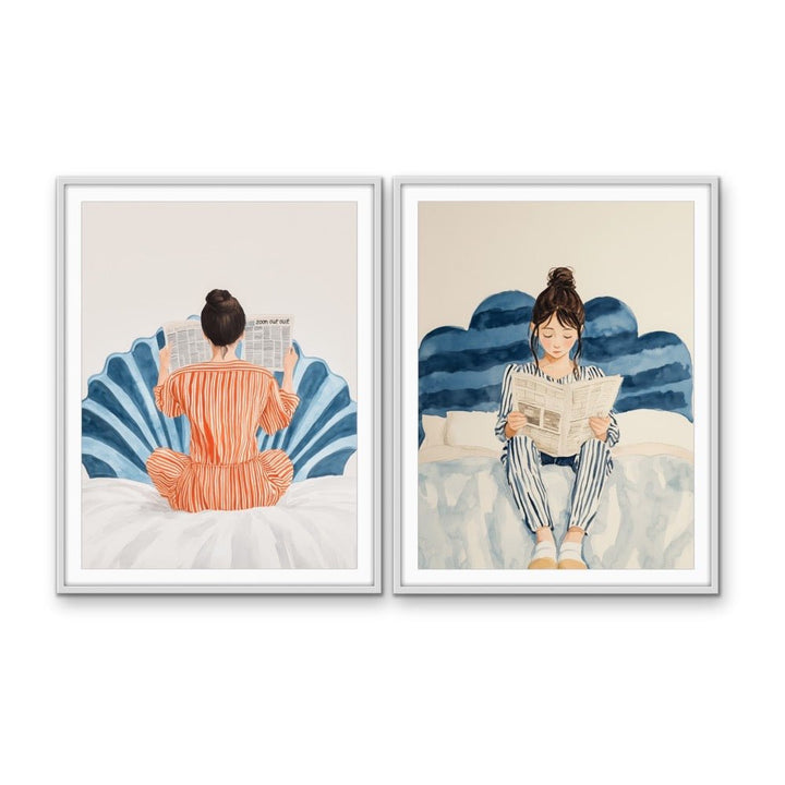 A Time To Learn - Two Piece Blue &amp; Orange Watercolour Set, Stretched Canvas or Wall Art Print - I Heart Wall Art - Poster Print, Canvas Print or Framed Art Print