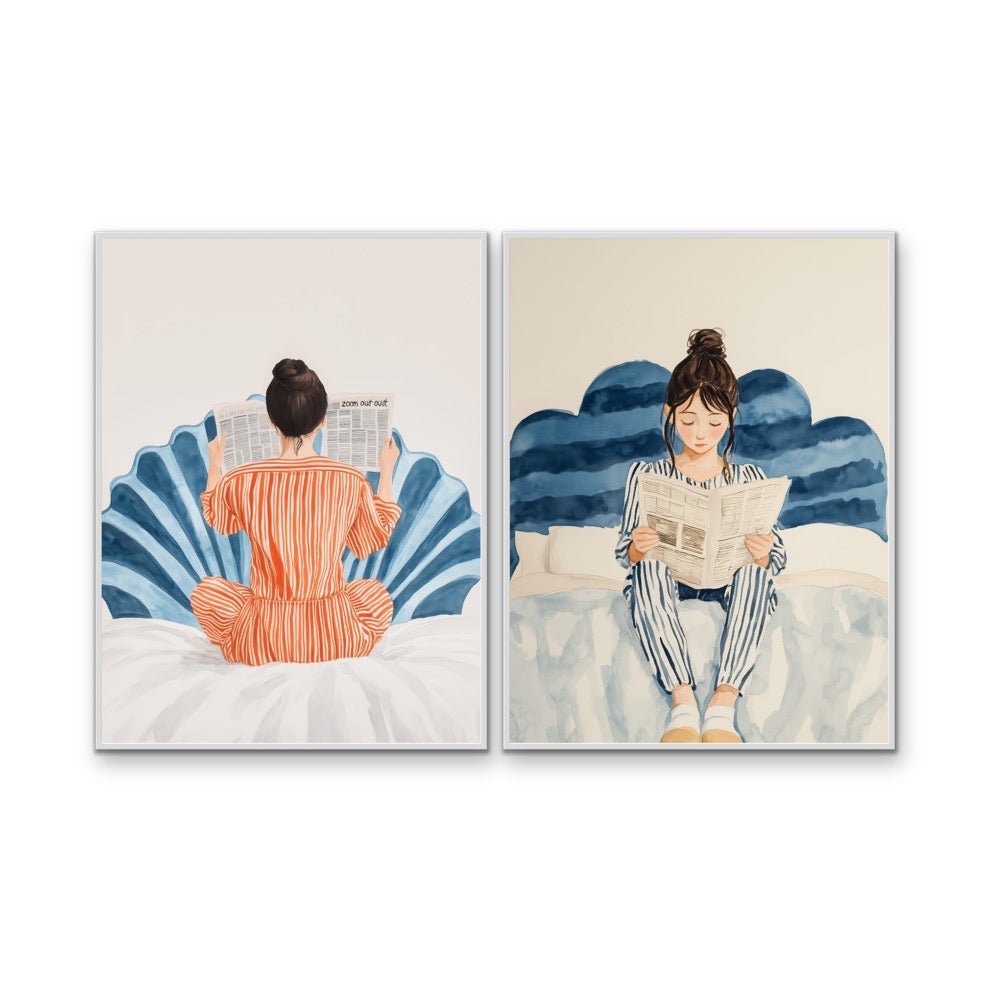 A Time To Learn - Two Piece Blue &amp; Orange Watercolour Set, Stretched Canvas or Wall Art Print - I Heart Wall Art - Poster Print, Canvas Print or Framed Art Print