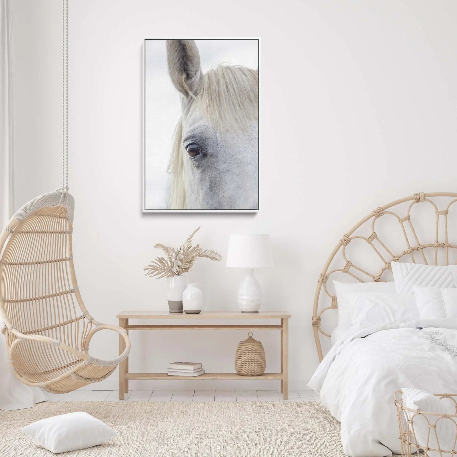 A White Horse's Face - Stretched Canvas, Poster or Fine Art Print I Heart Wall Art