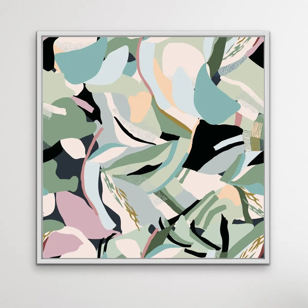 A Wild Place - Flat Geometric Nature Green Pink Boho Canvas Art Print - Nature Wall Art - I Heart Wall Art - Poster Print, Canvas Print or Framed Art Print