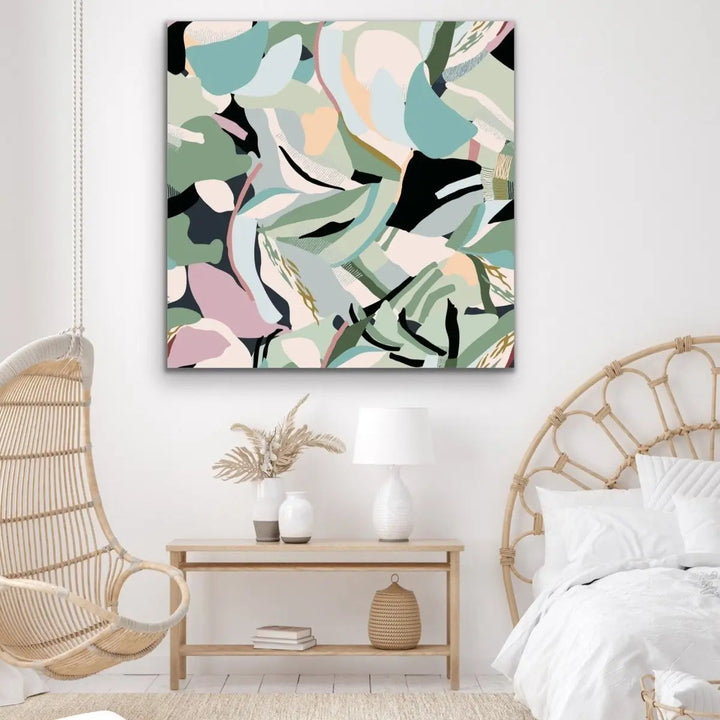 A Wild Place - Flat Geometric Nature Green Pink Boho Canvas Art Print - Nature Wall Art - I Heart Wall Art - Poster Print, Canvas Print or Framed Art Print