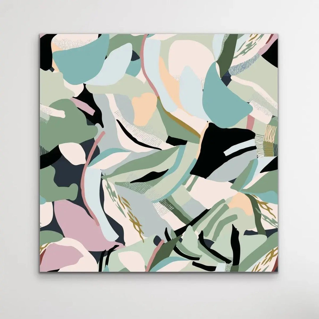 A Wild Place - Flat Geometric Nature Green Pink Boho Canvas Art Print - Nature Wall Art - I Heart Wall Art - Poster Print, Canvas Print or Framed Art Print