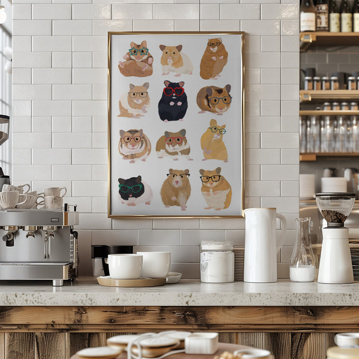 A1 Hamsters In Glasses - Stretched Canvas, Poster or Fine Art Print I Heart Wall Art
