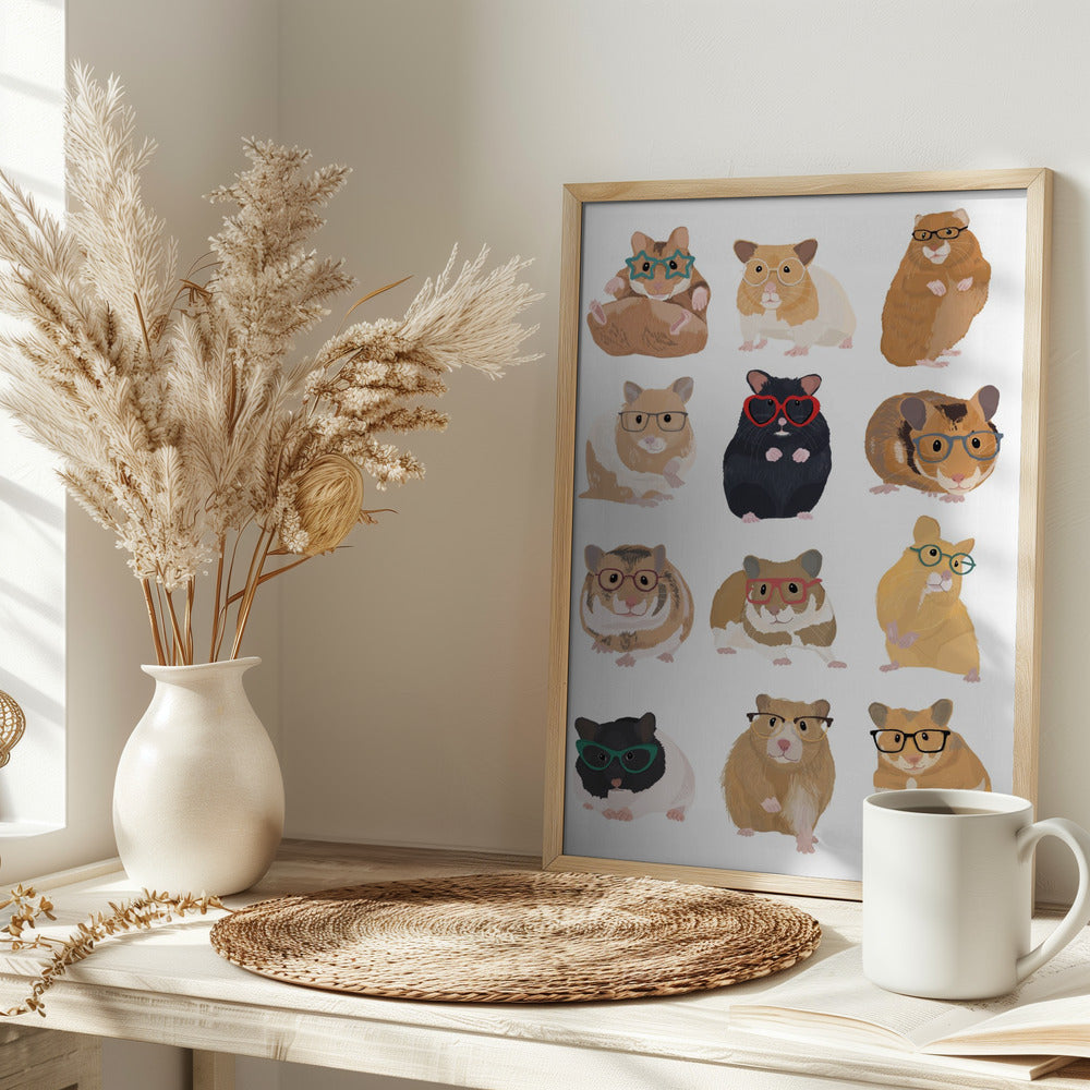 A1 Hamsters In Glasses - Stretched Canvas, Poster or Fine Art Print I Heart Wall Art