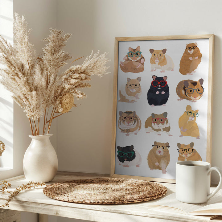 A1 Hamsters In Glasses - Stretched Canvas, Poster or Fine Art Print I Heart Wall Art