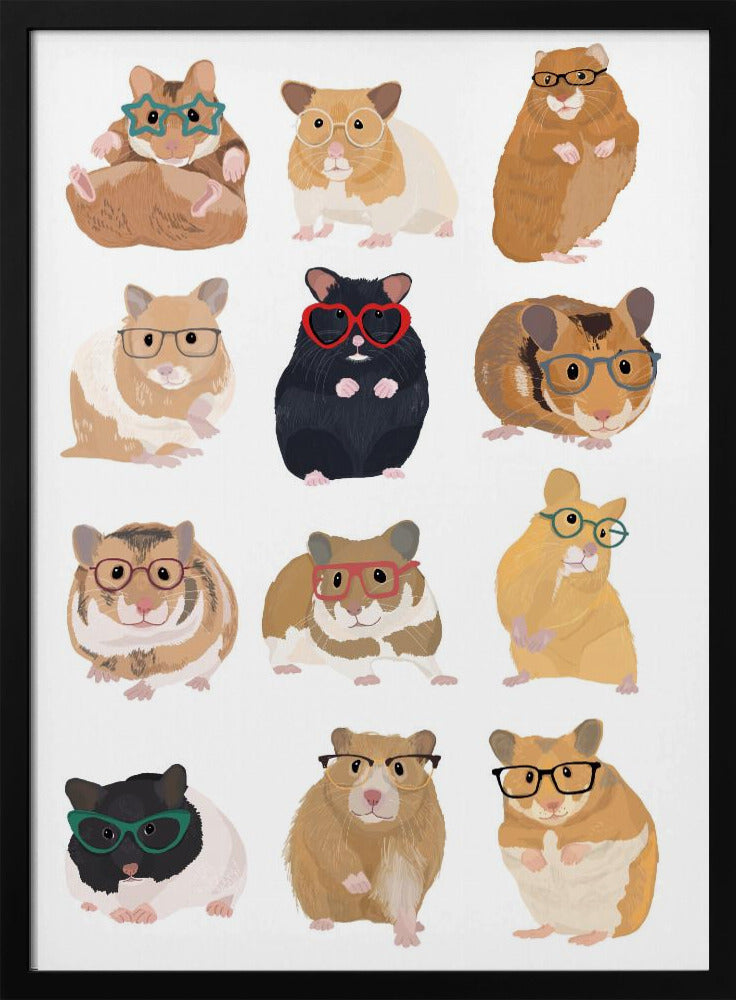 A1 Hamsters In Glasses - Stretched Canvas, Poster or Fine Art Print I Heart Wall Art