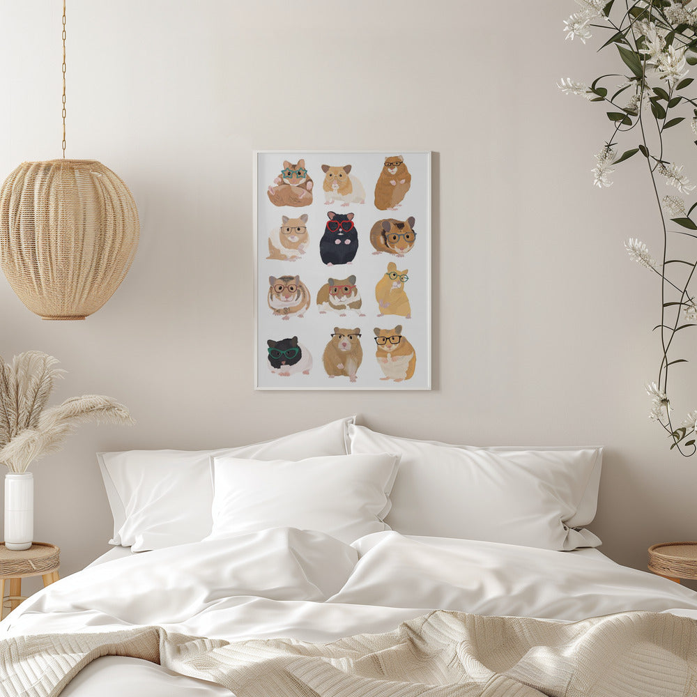 A1 Hamsters In Glasses - Stretched Canvas, Poster or Fine Art Print I Heart Wall Art