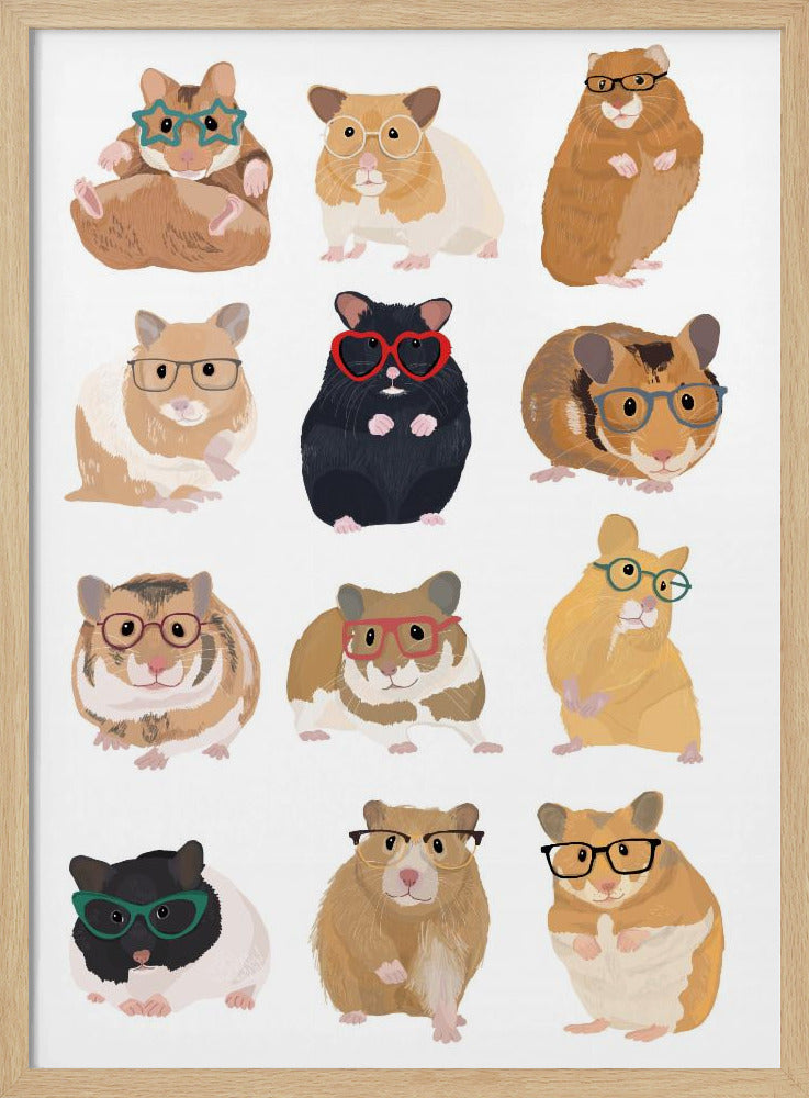 A1 Hamsters In Glasses - Stretched Canvas, Poster or Fine Art Print I Heart Wall Art